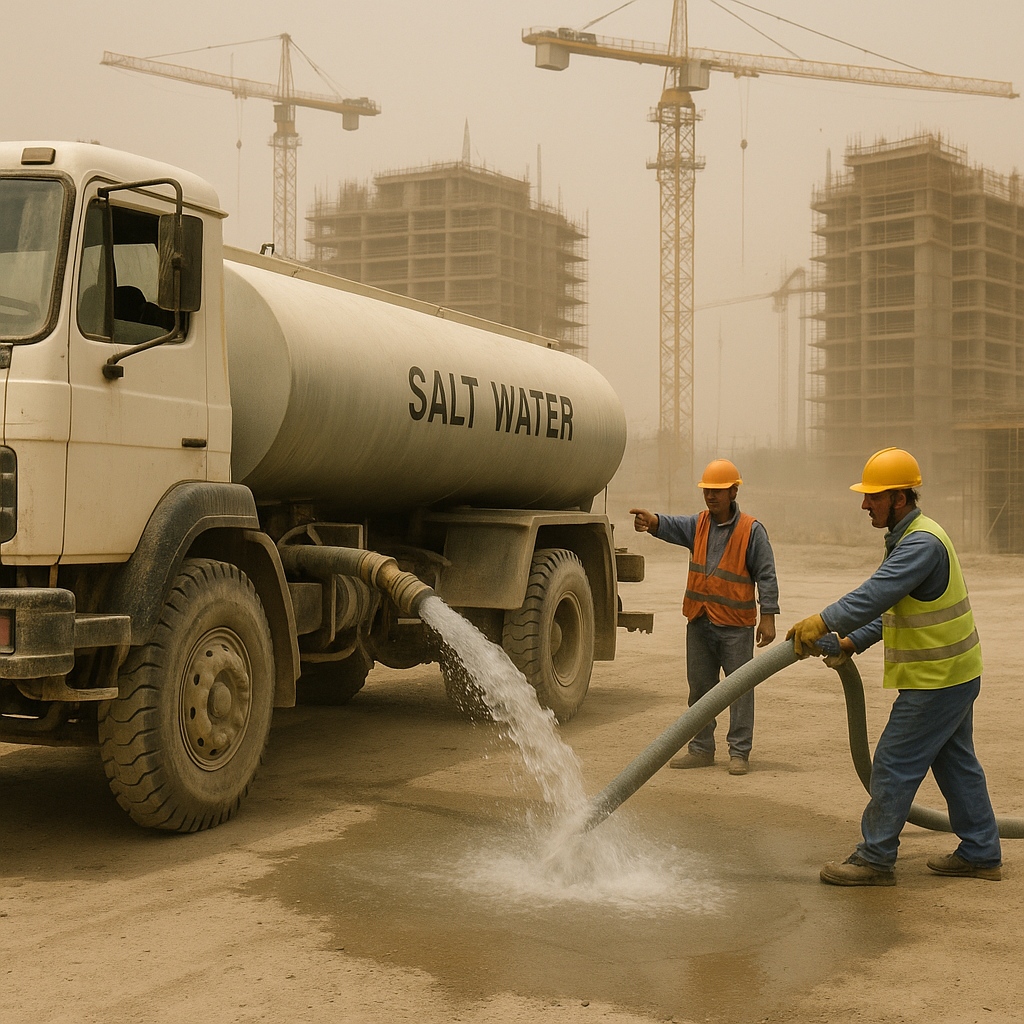 Salt water supply for construction sites